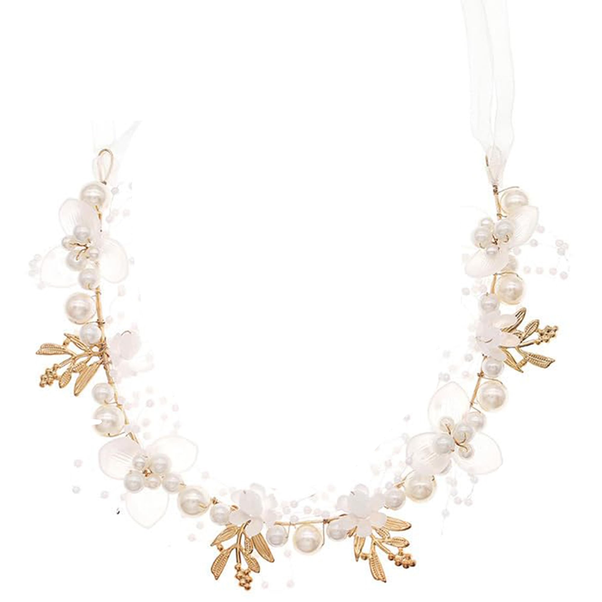Yumikoo Vintage Bridal Hair Accessories Hand Beaded Pearl White Floral Headband