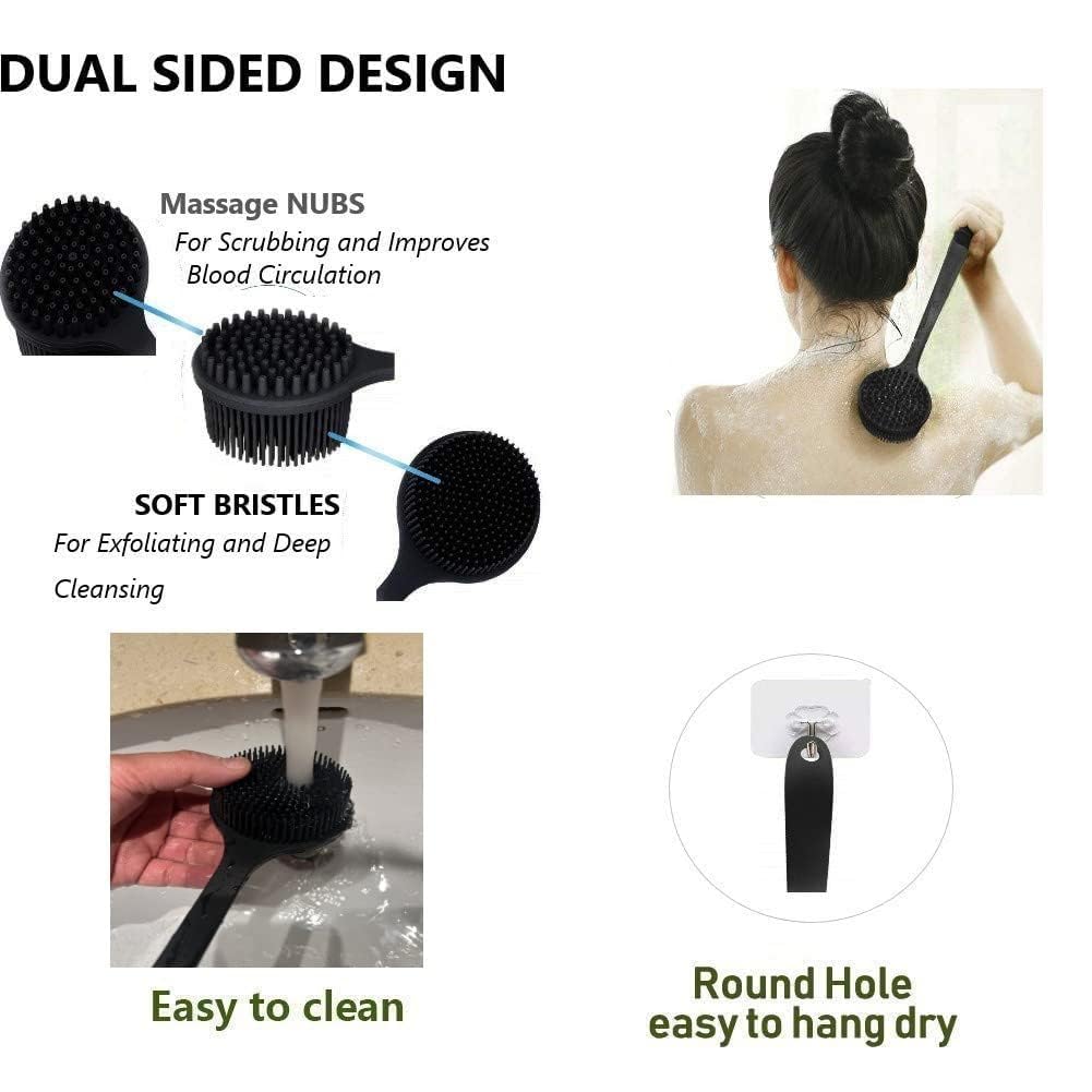 EdenPurea Silicone Body Scrubber with Long Handle, Double-Sided Bath Brush for Exfoliation & Massage - Image 3