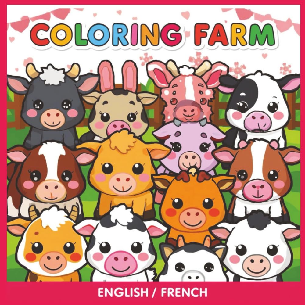 MY FIRST FARM ENGLISH - FRENCH COLORING BOOK: Fun & Easy Farm Animals - Cows • Pigs • Chickens • Sheep • Goats & More - Bilingual English–French - Perfect for Kids Ages 5+