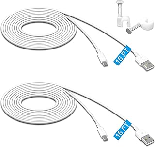 2 Pack 16.4FT/5Meter Power Extension Cable for Wyze Cam Pan V2/for Wyze Cam Pan/for WyzeCam/for Kasa Cam/for YI Dome Home Camera/for Furbo Dog/for Nest Cam/for Blink/for Amazon Cloud Camera,USB to Micro USB Durable Charging and Data Sync Cord (White)