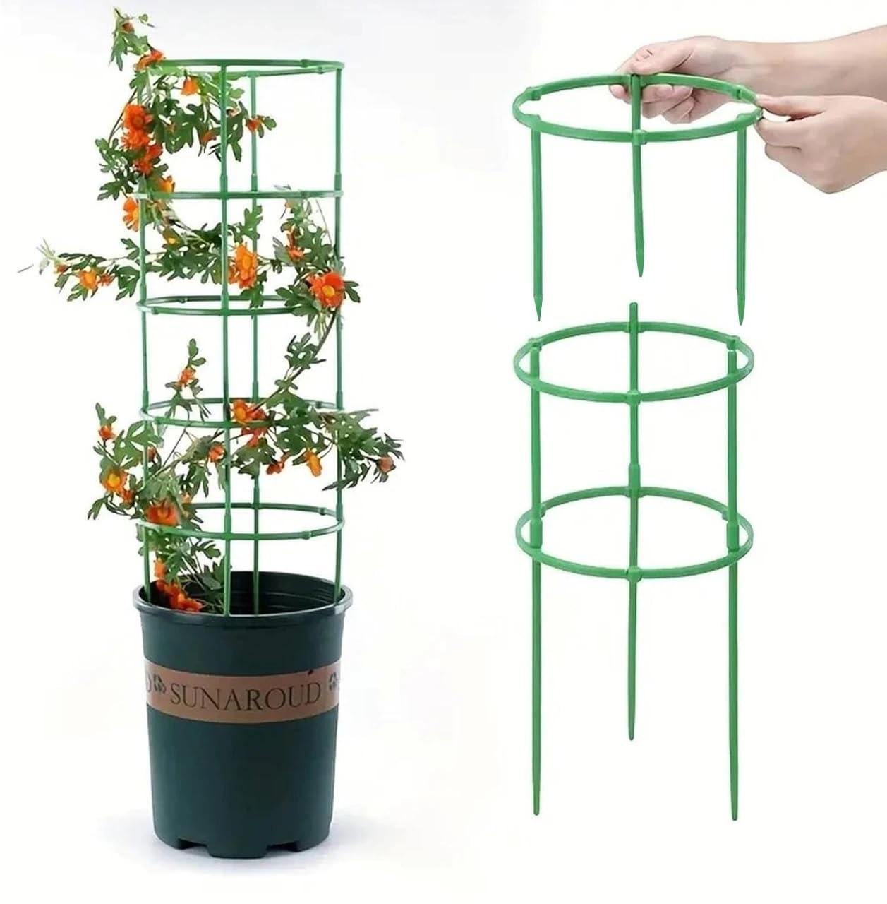 Plastic Circular Plant Support Ring Cage, Stackable Trellis Stakes for Pots, Ideal Support for Climbing Plants, Vines, Flowers & Creepers for Home Garden Indoor Outdoor-image-23