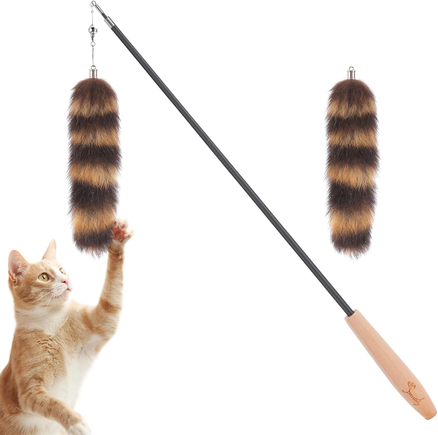 PETTOM Juguete Pluma Cola para Gato Interactivo Caña de Pescar para Gatos Varita Retráctil con Campana Feather Juguete de Cazador de Gato Varilla Retráctil Interactivo para Ejercitar Gatos Gatitos