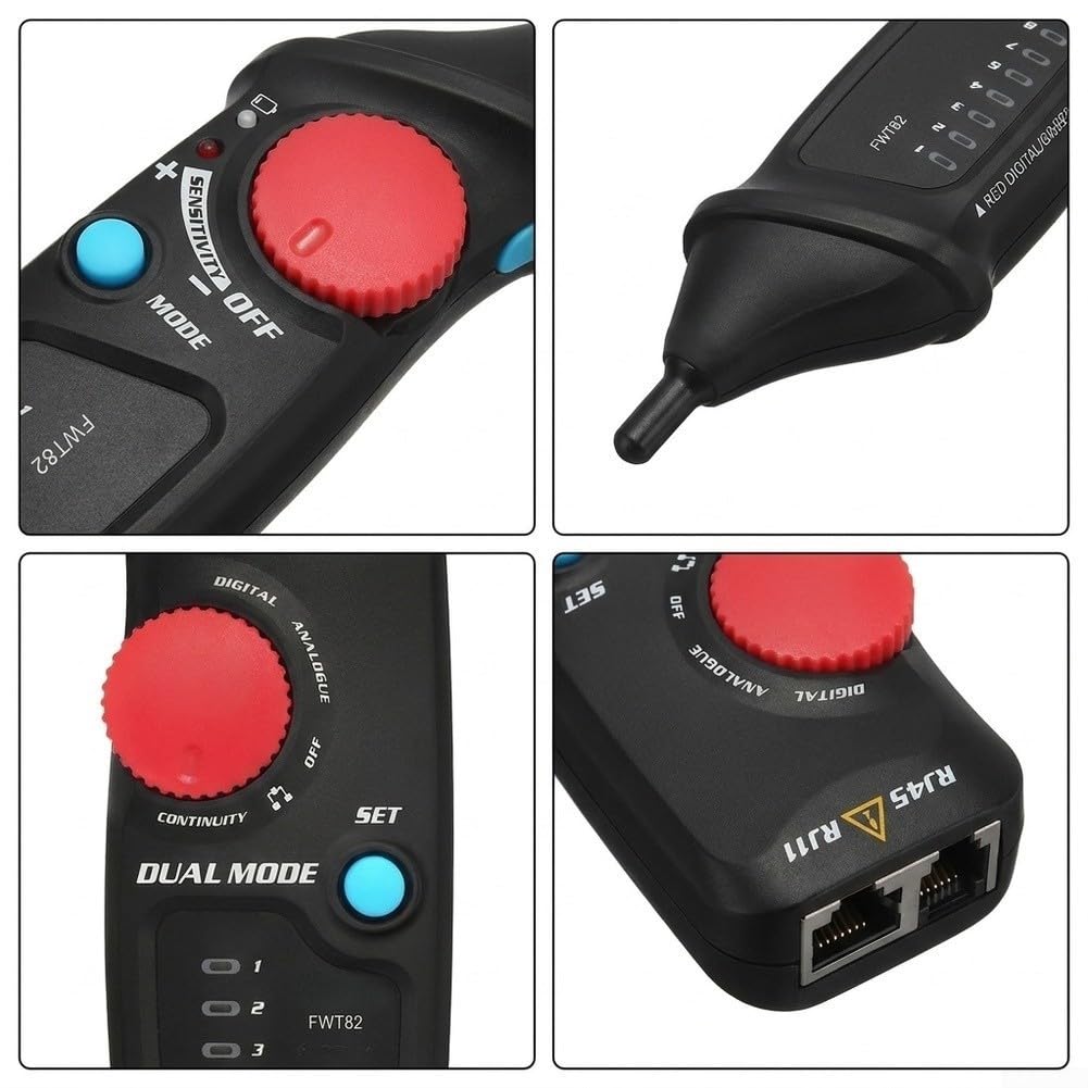 Netzwerk Kabeltester FWT82 Dual Mode für RJ45 RJ11 - Leitungstester mit Tonsuche & Kontinuitätsprüfung für LAN CAT6 CAT7 - Schwarz 12x21cm