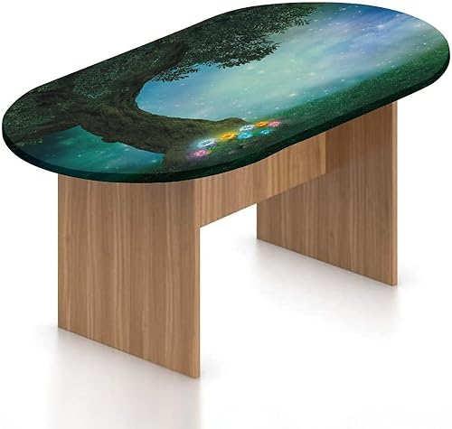 XISUNYA Mantel ajustable ovalado, decoración de bosque, funda de poliéster elástico, bosque de cuento de hadas por la noche con flores y estrellas,