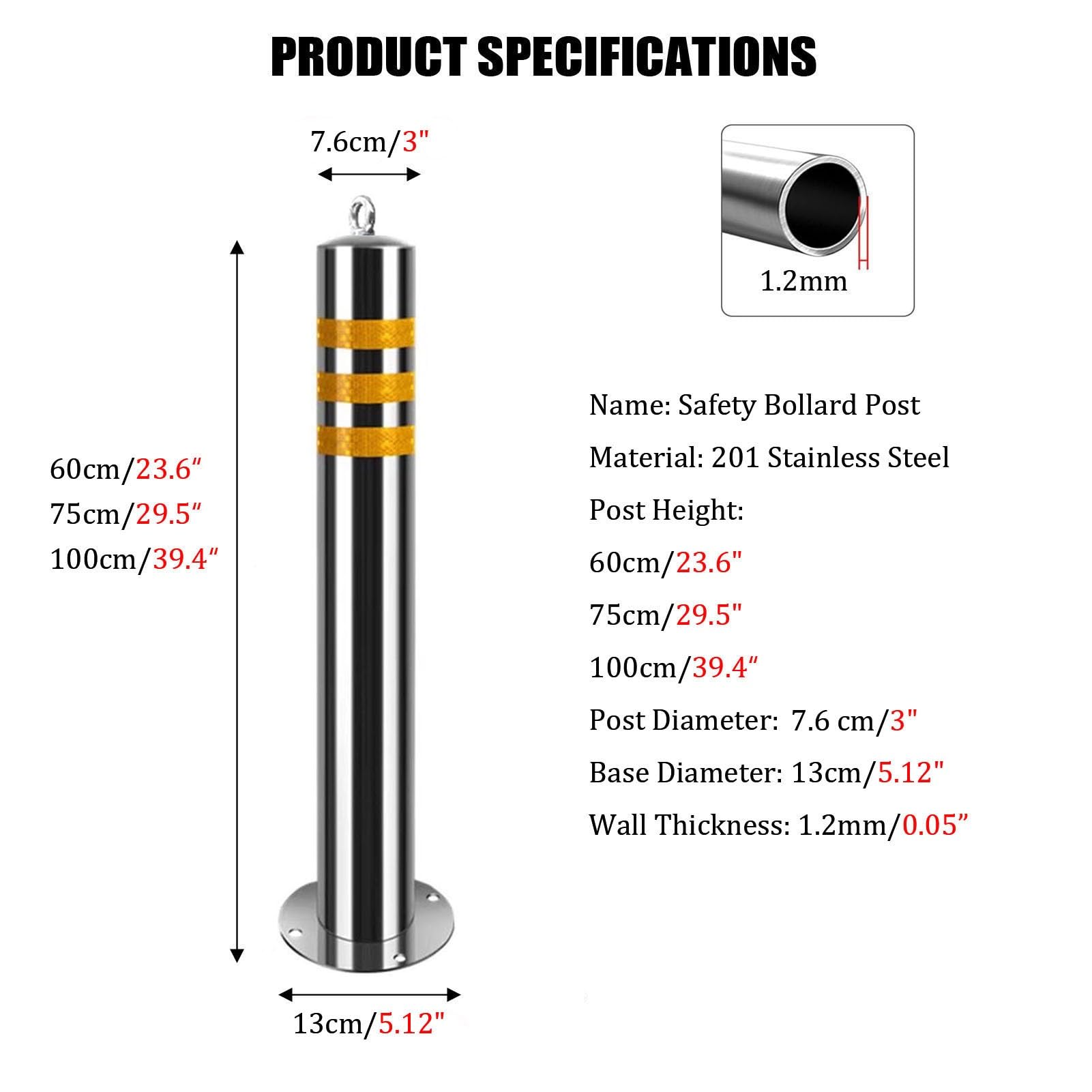 Générique Borne de sécurité Robuste en Acier Inoxydable, barrière Anti-Collision pour parkings et Zones de Circulation, 39,4 x 3 po, Solution Durable pour Usage Commercial et résidentiel (1 Paquet)