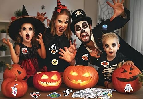 Miniatura 4 de Calcomanías para botella de agua con temática de Halloween, 100 calcomanías de juguete de terror de suspenso, de pesadilla antes de Navidad,