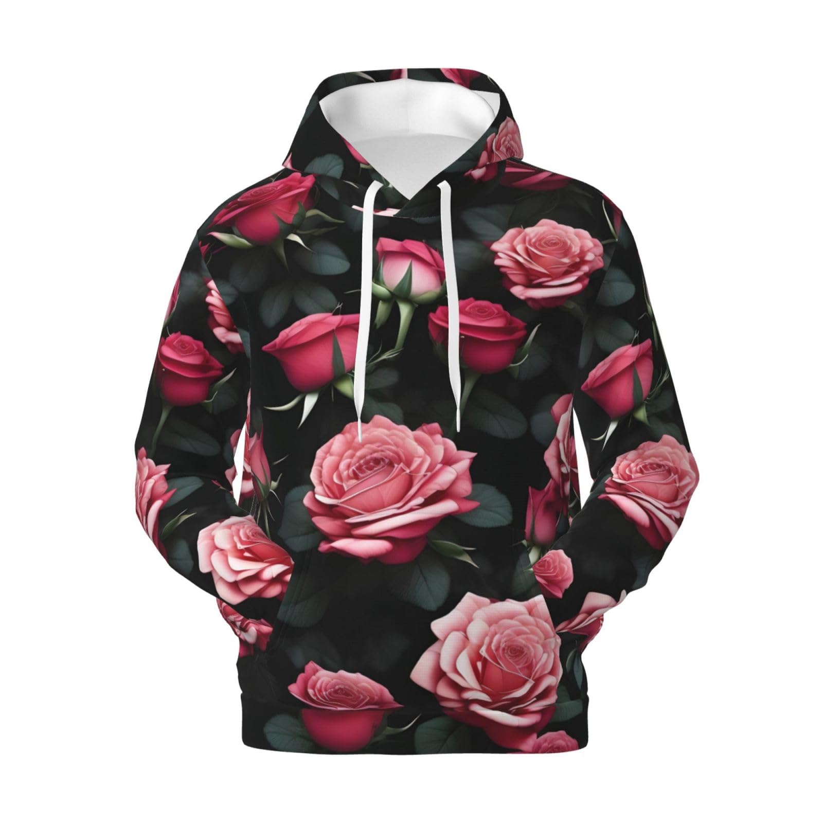 Męska bluza z kapturem z kwiatem róży z wieloma nadrukami, casualowa grafika z nadrukiem bluzy z kapturem z kieszenią