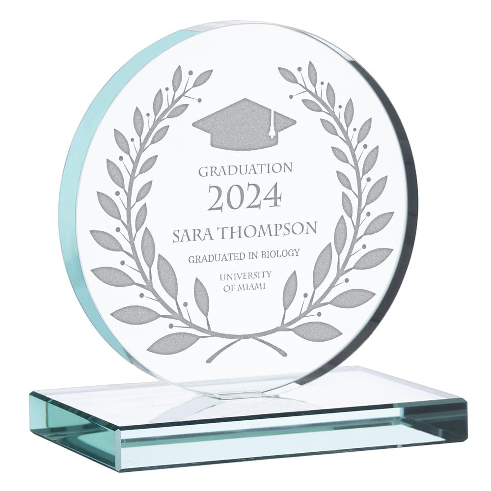 Wanapix | Trophée Personnalisé avec Nom et Texte | Verre Gravé | Trophée Personnalisé | Boîtier de Rangement Inclus | Rond
