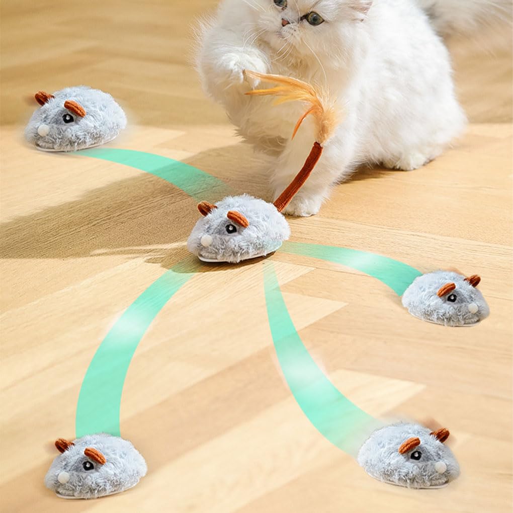 Juego de 10 ratones eléctricos interactivos para gatos, fáciles y duraderos, resistentes y duraderos, juguetes automáticos para gatos, juguetes eléctricos para gatos, color gris