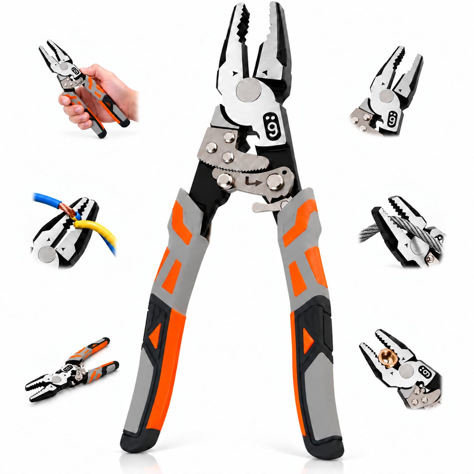9'' Ratcheting Locking Pliers, 4 in 1 Heavy Duty Self-Locking Wire Tool | 55-Steel Self-Locking Anti-Skid Ratchet Pliers, Cutting Stripping Gripping Bending Tool for Electrical Repair Home DIY