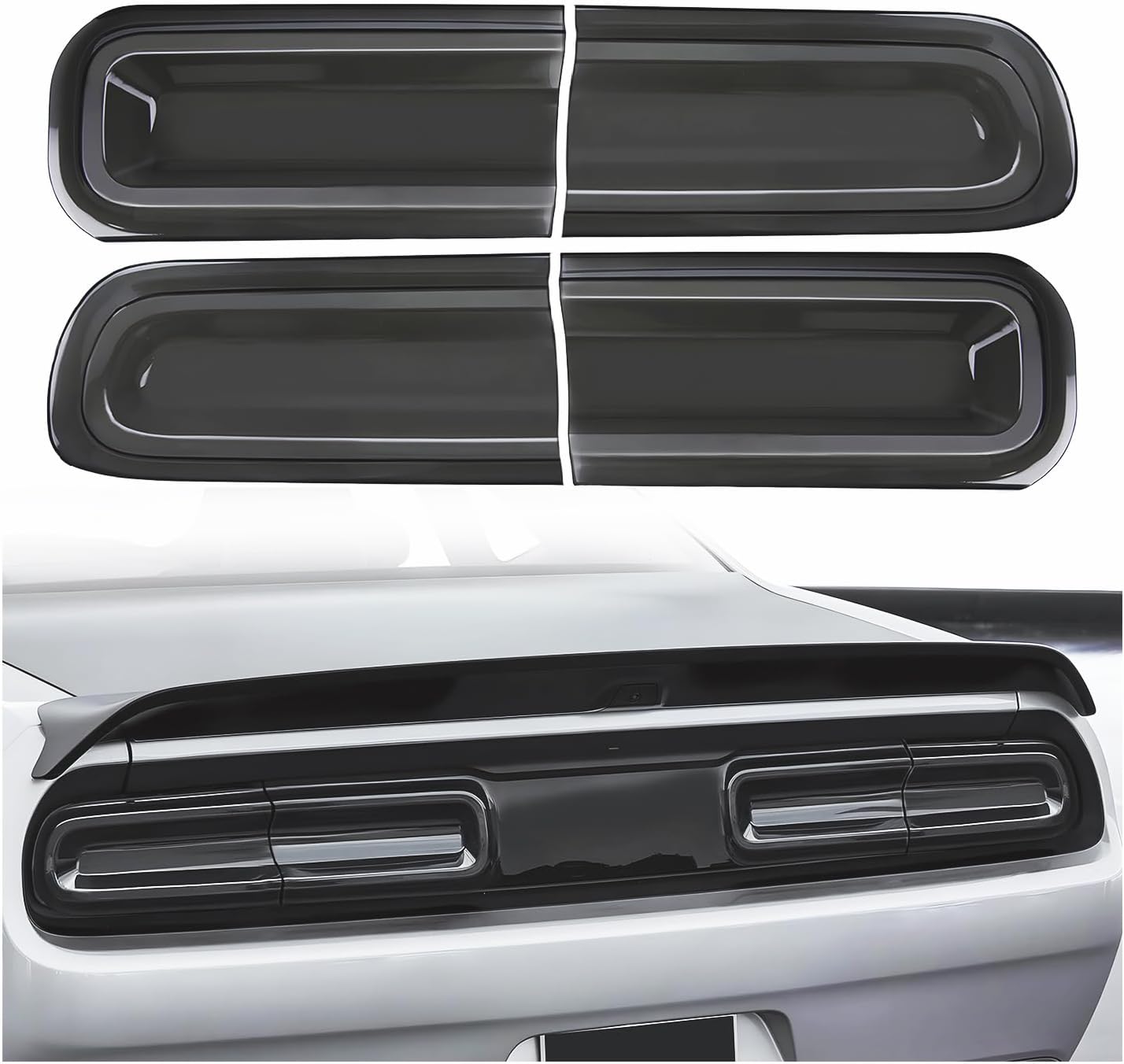 Rear Taillight Covers for Dodge Challenger 2015-2021 2022 2023 Smoked Rear Light Guards Trim Kit Exterior Accessories Fits Challenger Tail light Exterior Frame 4PCS