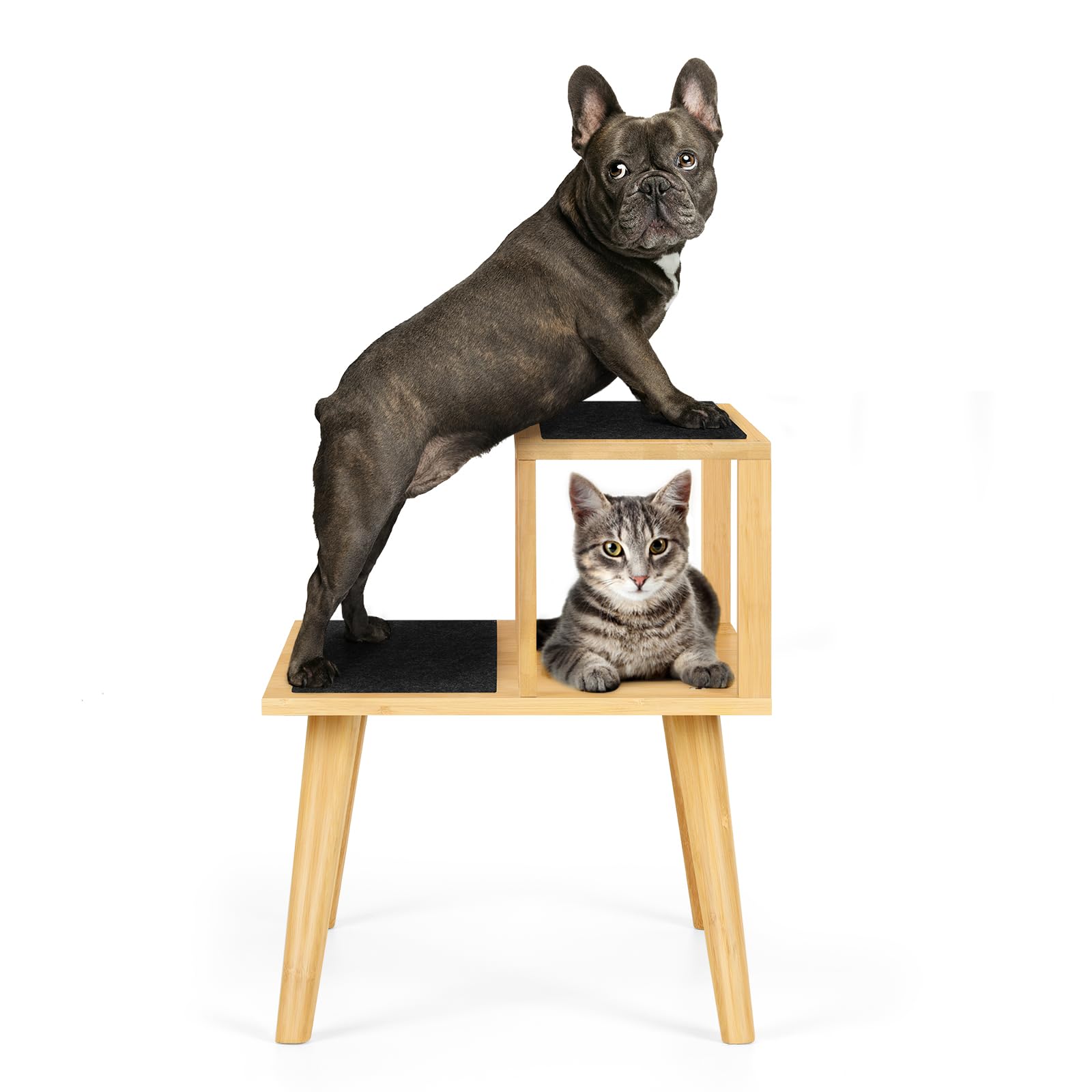 Dog Stairs for Small Dogs Bamboo 2-Step Dog Steps for High Bed Couch Sofa, 15â€? H Pet Steps for Small Dogs and Cats, Non-Slip Balanced Dog Indoor Step, Up to 165 Pounds