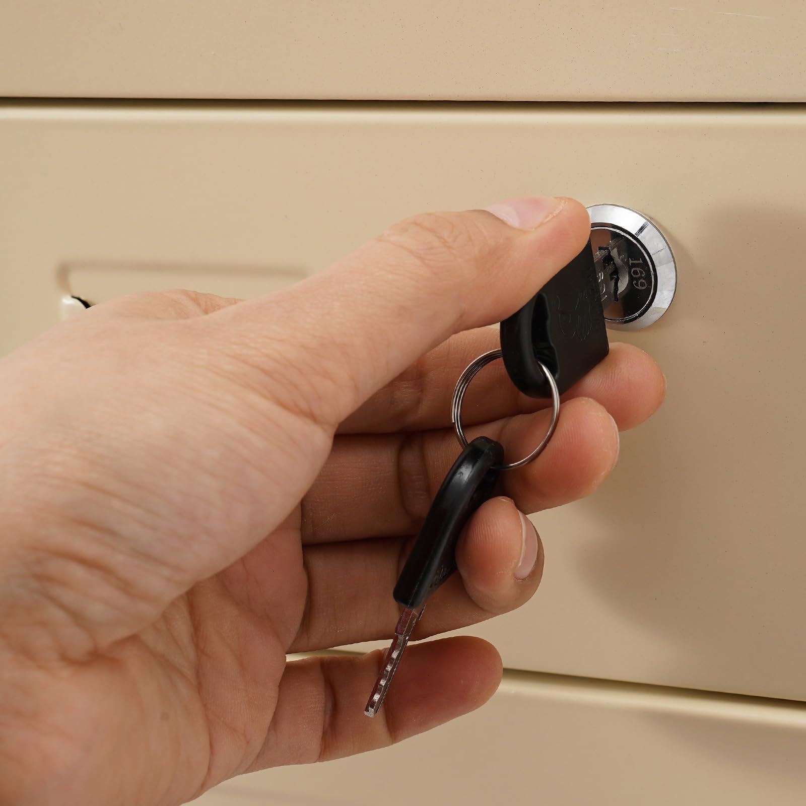 Abschließbarer Schrank Schreibtisch Unterschrank Rollcontainer mit Schubladen 6 Stufen Schubladenschrank Aufbewahrungsschrank Metallschrank Blechschrank für Büro, Arbeitszimmer (Beige)