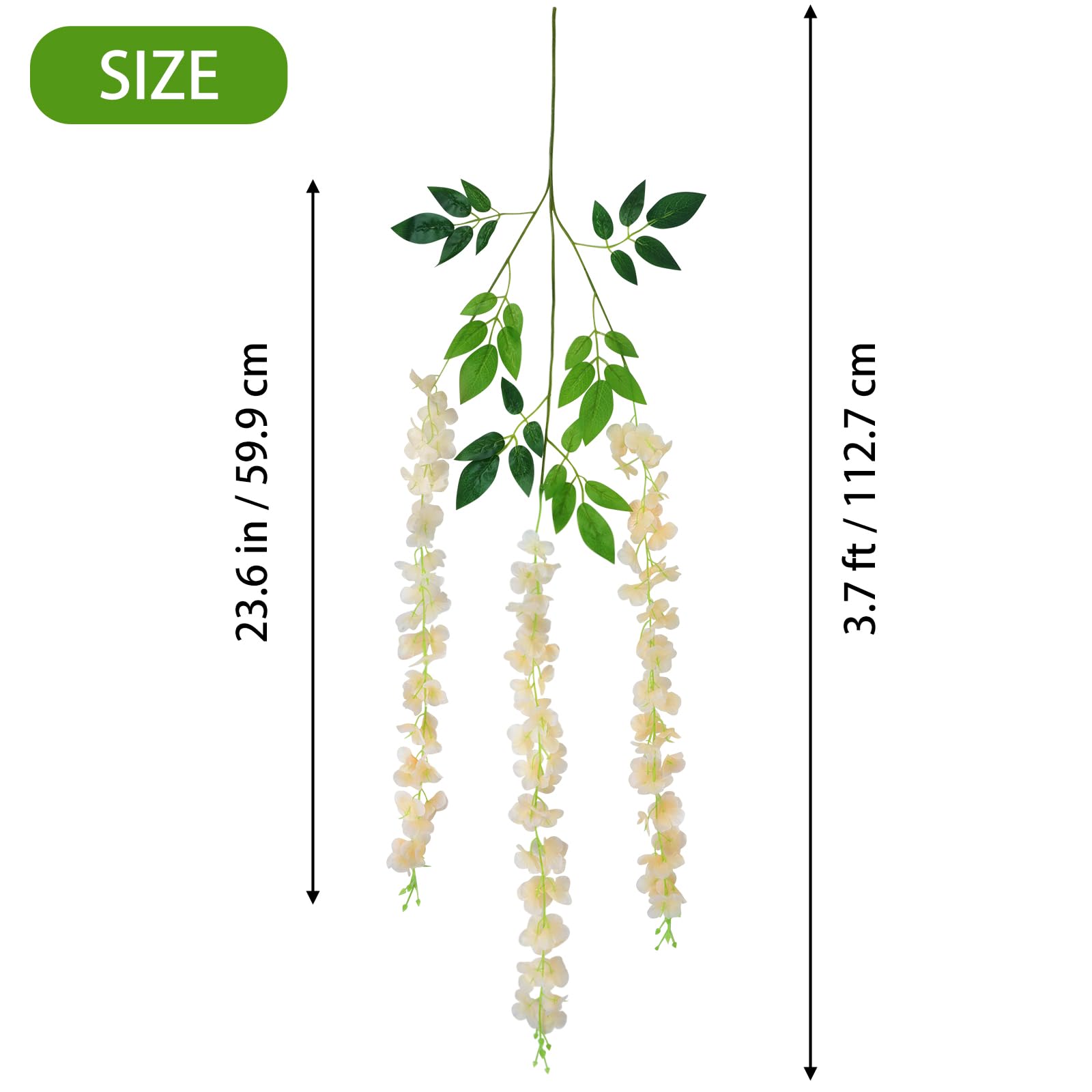 CEWOR 18 Pack Wisteria Hanging Flowers 3.7 Feet Artificial Flowers Fake Wisteria Vine Hanging Garland Silk Flowers String for Valentines Day Decorations Wedding Home Greenery Wall Decor (Champagne)