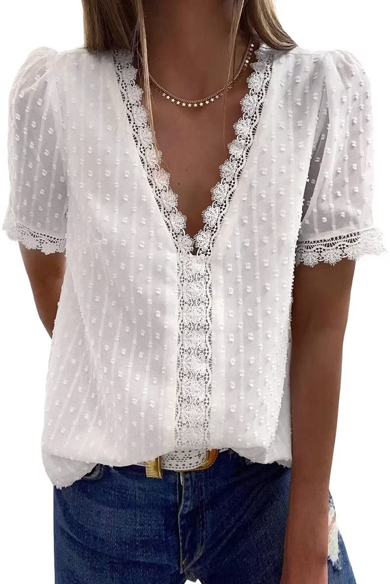 hejiagongsi Blusas Mujer Verano Camisetas Manga Corta Mujer Verano Cuello V Elegante Camisa Mujer Negra Blanco Blusas Camisetas Mujer Verano