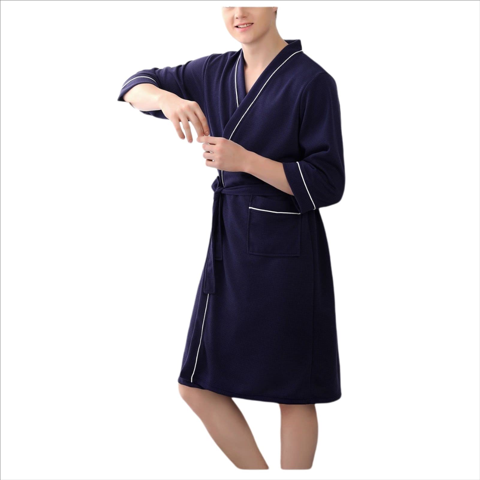 Couple robe de chambre gaufre, le cadeau parfait en coton bleu