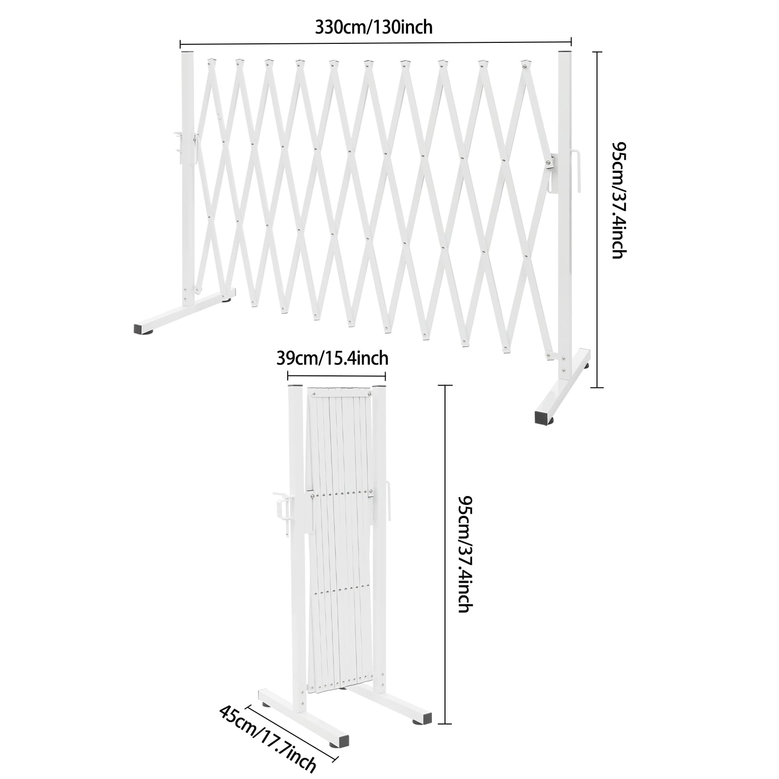 INPAITOO Expandable Barricade Gate Metal Folding Security Gate, Safety Barrier Gate Single Retractable Driveway Fence Gate, Expanding Security Gate for Garage, Basement, White 130 x 17.7 x 37.4in