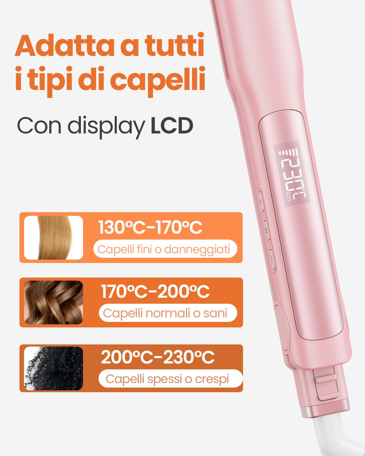 Faszin Piastra Capelli Professionale Stretta 2-in-1, Titanio Ionico, Riscaldamento 20s, Display LCD, Per Lisci, Ricci e Styling Precisi, Meglio di Piastre Larghe（Stella rosa）