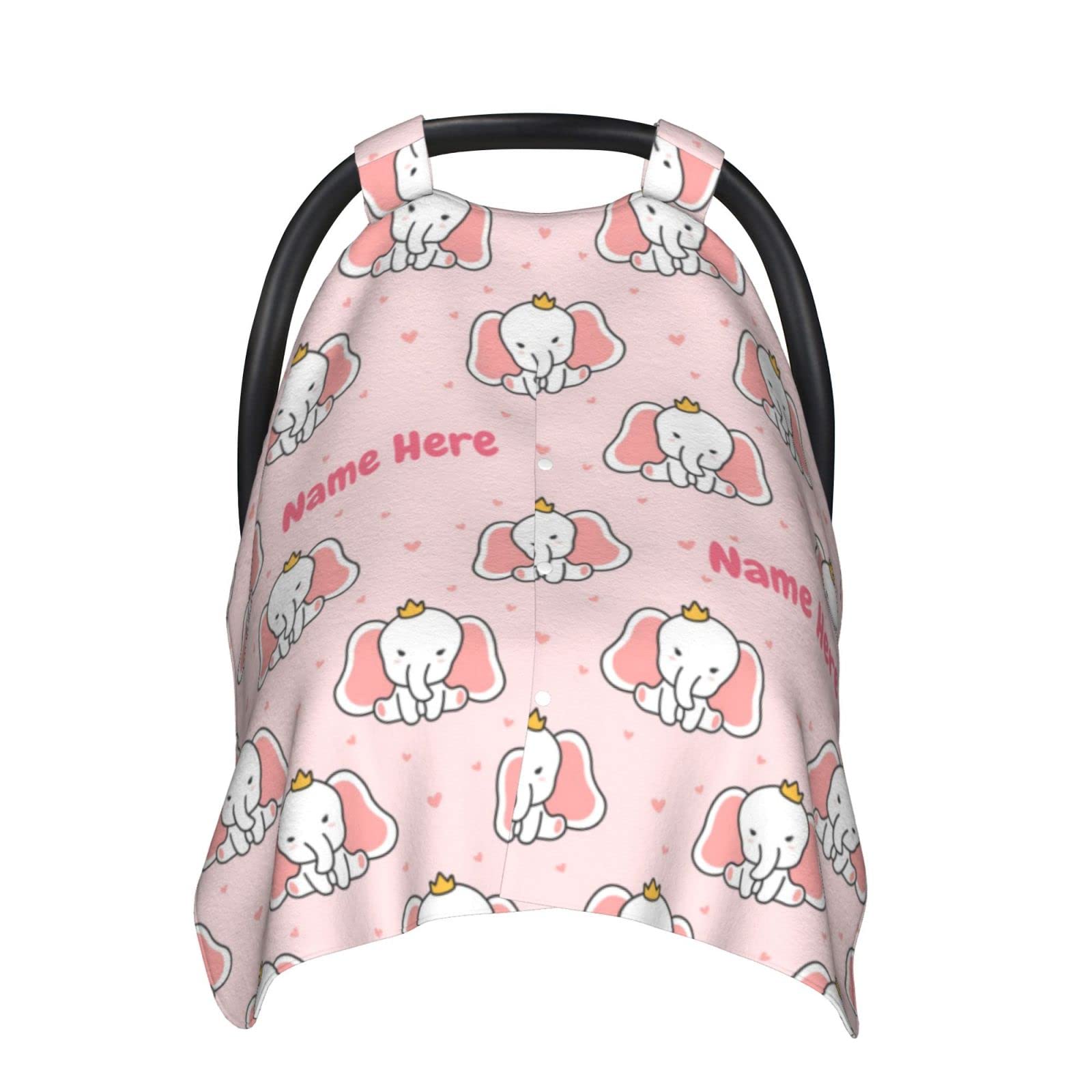 Personalized Elephant Princess Baby Car Seat Canopy for Babies with Name, Customized Stroller Car Seat Covers for Girls, Minky Nursing Carseat Cover for Breastfeeding, Car Seat Canopies for Newborn