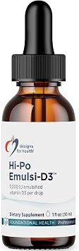 Designs for Health Hi-Po Emulsi-D3, 30ml | 2,000 IU per Drop, Bones, Teeth & Immune Support, Vegetarian, Non-GMO, Gluten Free, Dairy Free