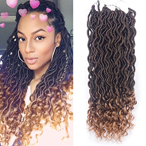 6Pcs/pack Curly Goddess Faux Locs Crochet Hair 20Inch 24Roots/pc with Curly Wavy Ends Synthetic Braiding Hair Extensions (#T1B/27)