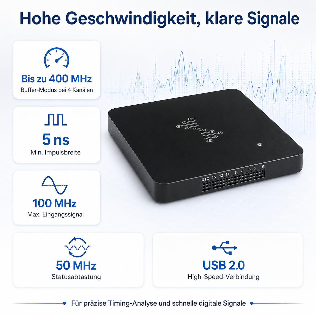 DSLogic Plus USB Logikanalysator, 16-Kanal Digitaler Signal- und Protokollanalysator, 400MHz Abtastrate, 256Mbits SDRAM, USB 2.0 (Plus – 400MHz / 256Mbits)