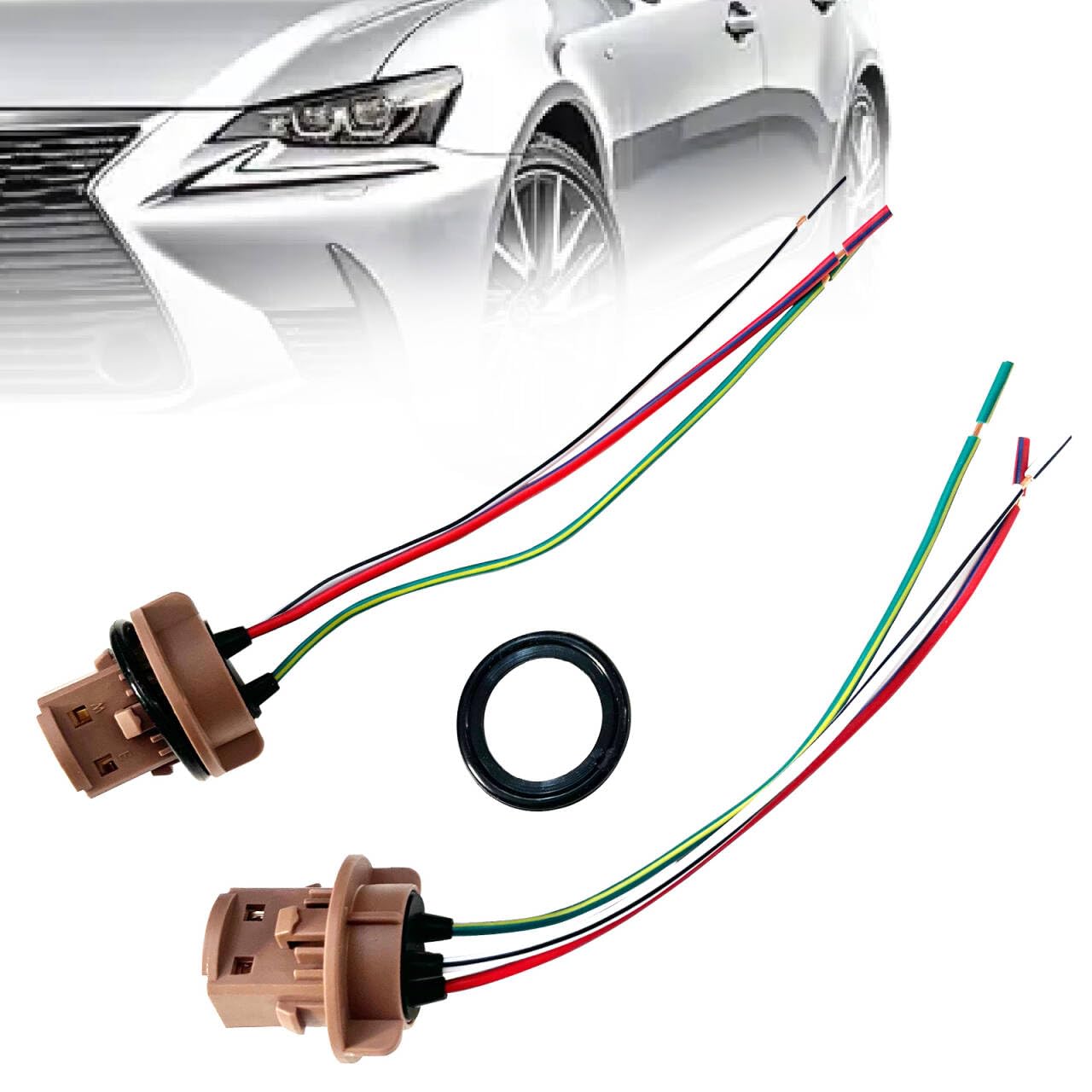 2 Pcs Car Lamp Holder Wiring Harness, 7443 Auto Brake Light Holder Wiring Harness, Compatible with Most Car Models Bulb Socket Female Adapter Plug-and-Play Connection Accessories