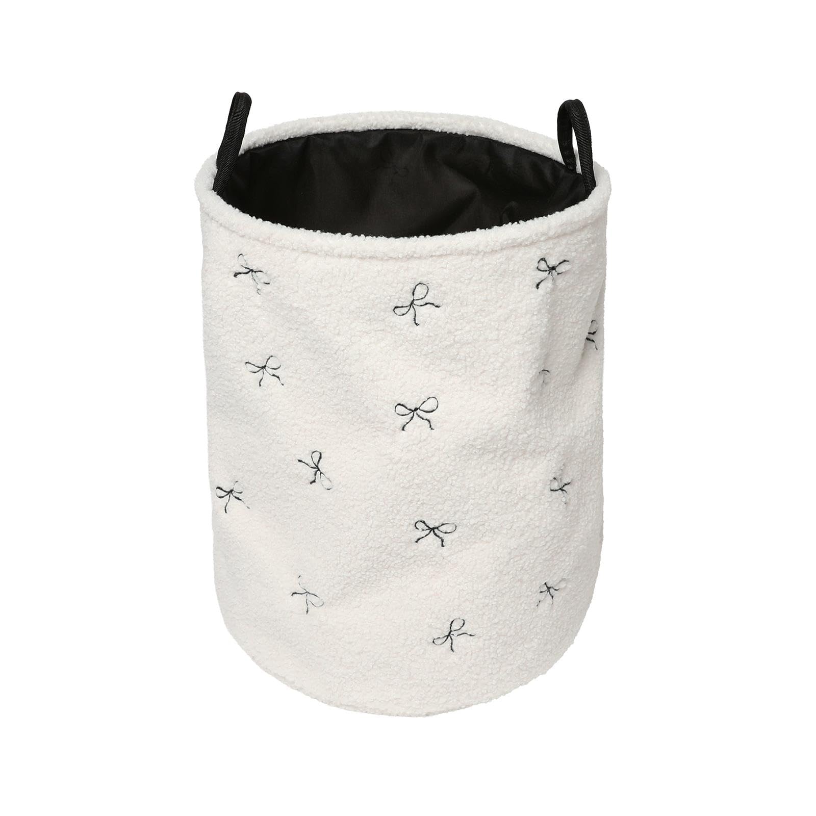 OHS Bows Print Storage Basket with Handles Boucle Blanket Box, Cream