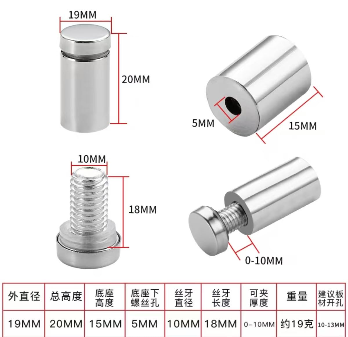 Billboard Fixing Screws,Advertising Standoff Fixings,10 Pcs Standoff Fixing Bolt Stainless Steel Sign Standoff Screws, Wall Advertising Display Nails for Billboards,Picture Frames(19x20mm)