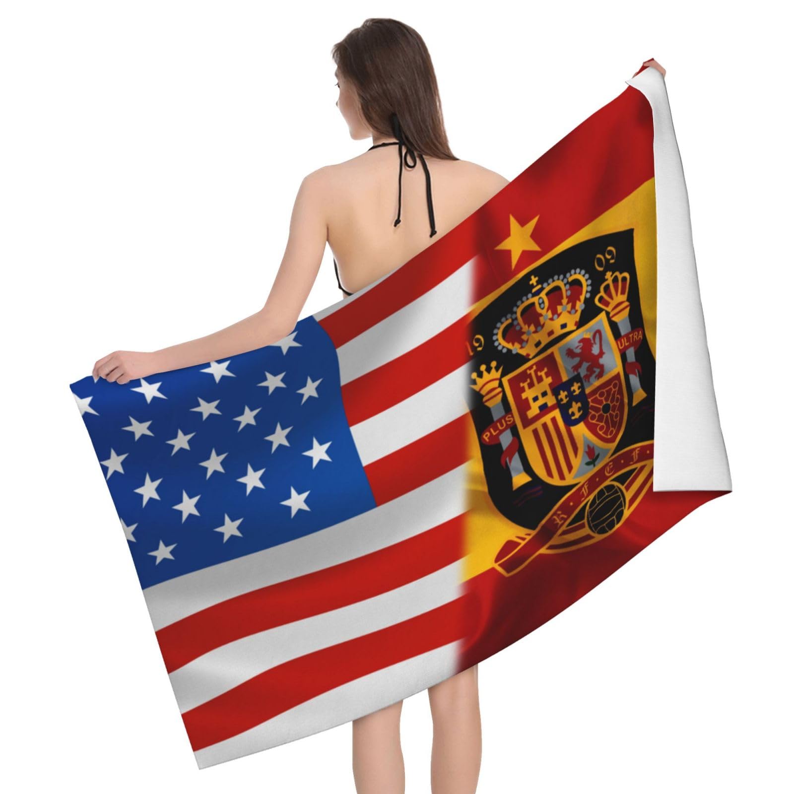 HLBSDM Microfiber America Flag and Spain Flag Beach Towel Quick Dry Soft Sand Free Beach Towels for Pool Swim Beach Lightweight Thin Towels