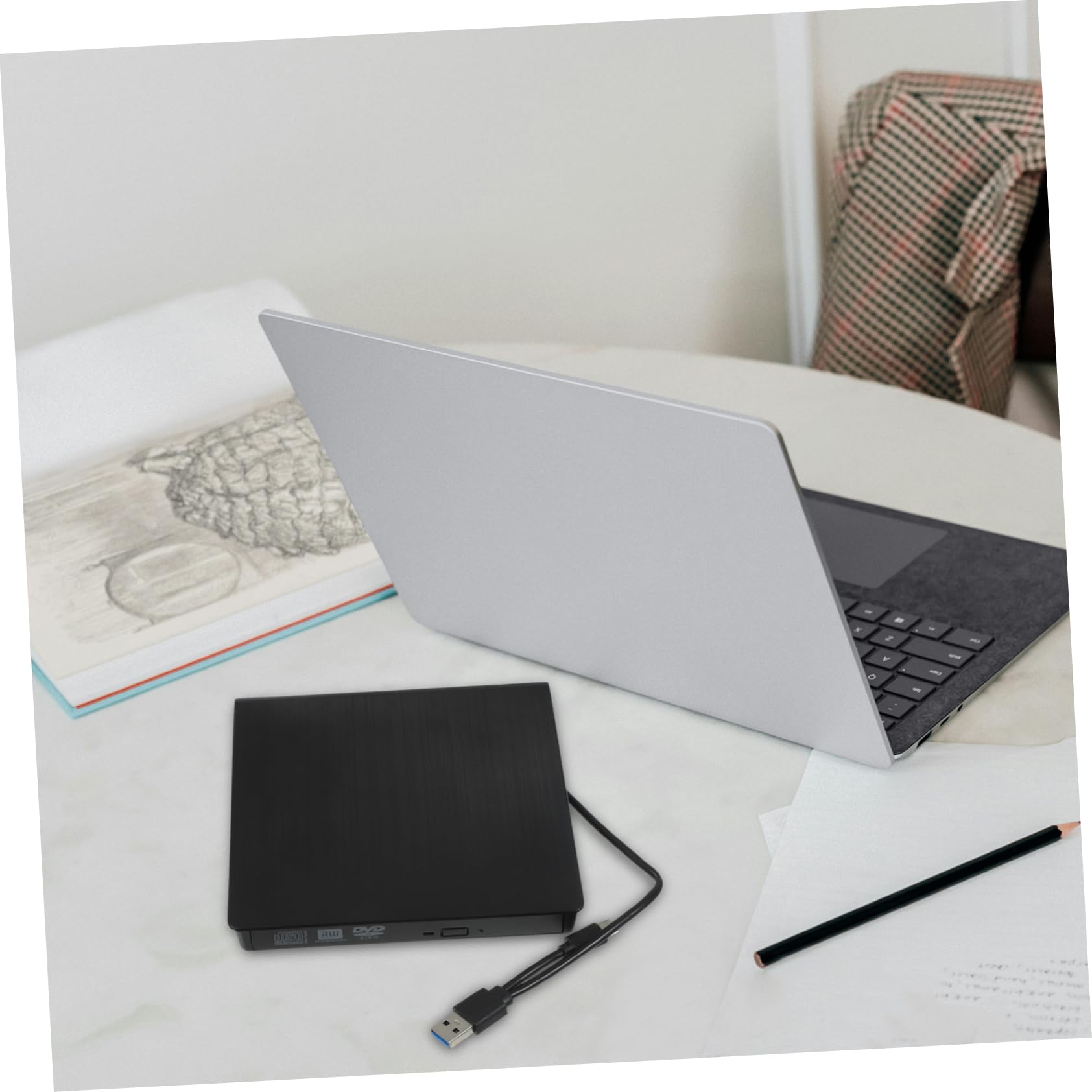 HOMOCONO External Cd DVD Drive Portable Optical Burner Fast Data Transmission Compatibility Sleek Design for Laptops Desktops