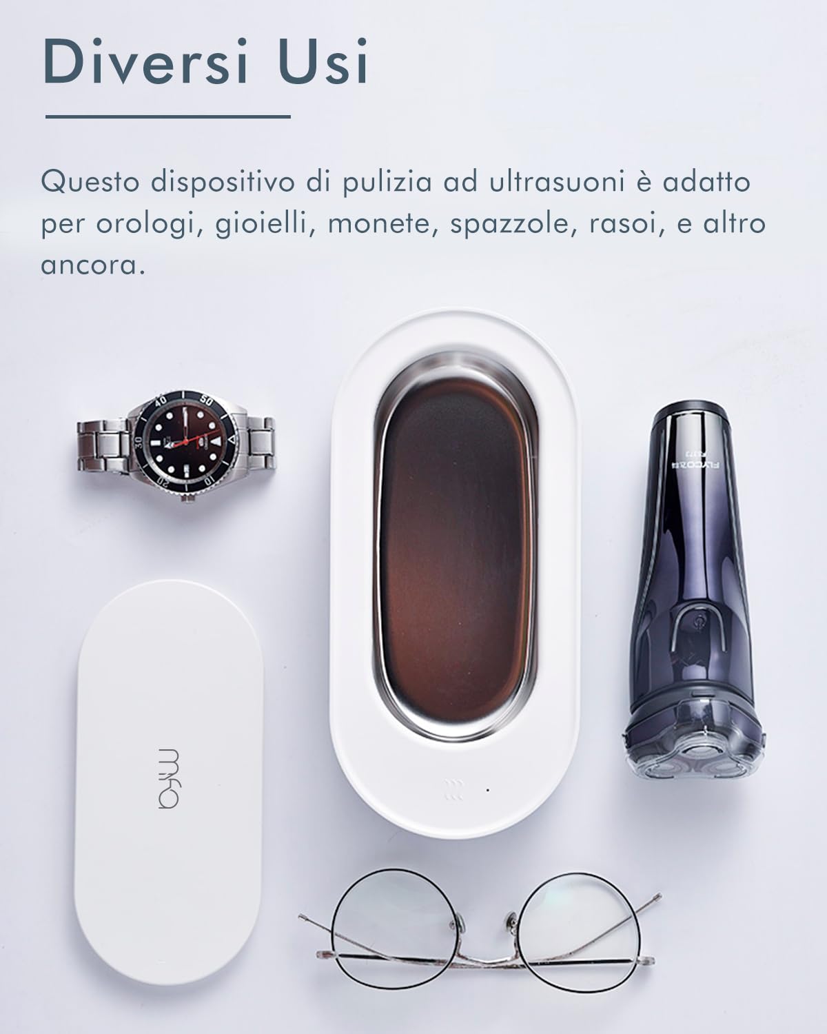 mfa® | Dispositivo per la Pulizia a Ultrasuoni per Occhiali, Braccialetti, Gioielli in Argento (Bagno D'argento) e Strumenti | Pulitore a Ultrasuoni | Sterilizzazione | Ultrasonic cleaner