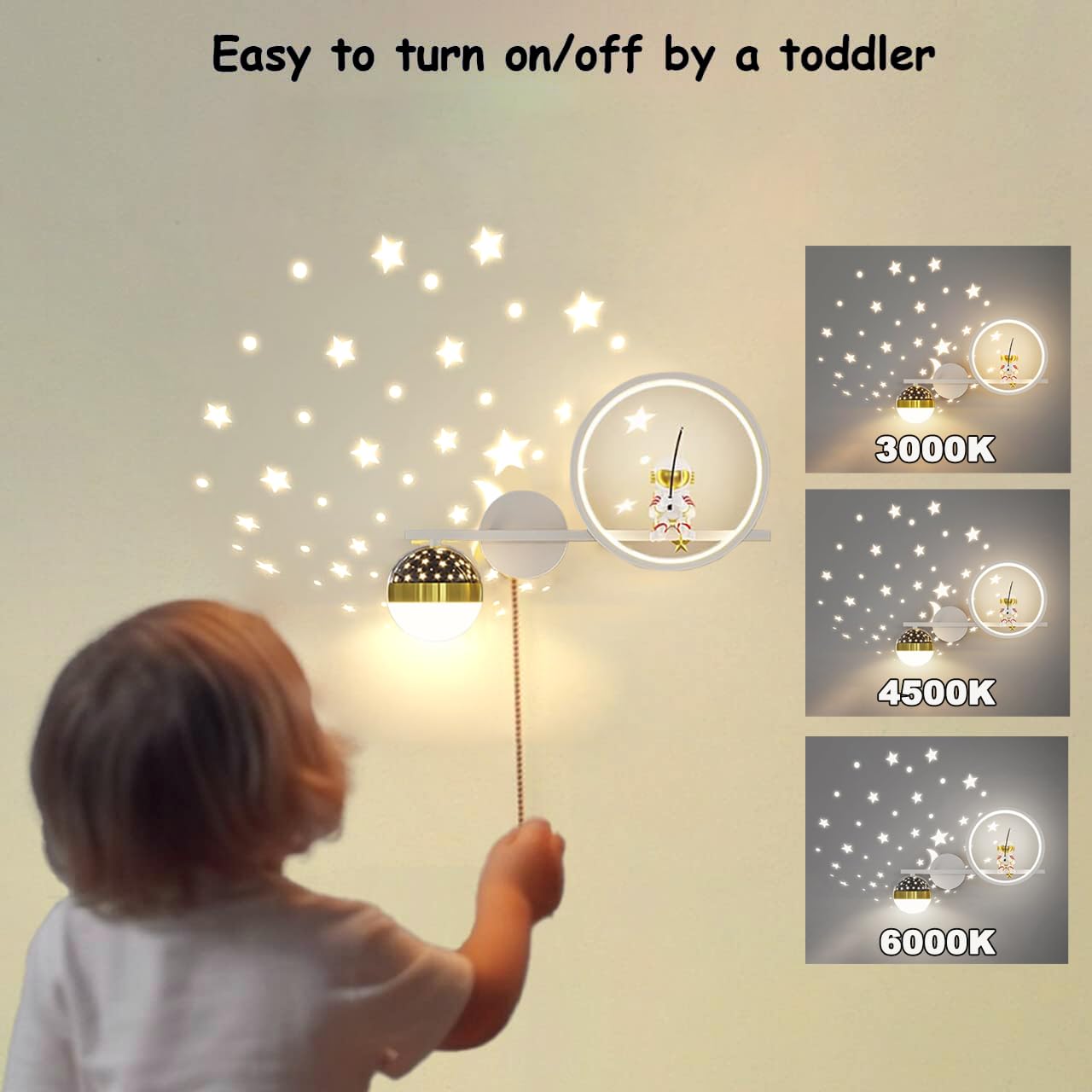 Applique da Parete LED per Bambini Moderna Dimmerabile lampade da comodino Astronauta Spaziale Luce a Muro Interni per Vivaio Stanza Bambin Cameretta camera da letto comodino Soggiorno illuminazione