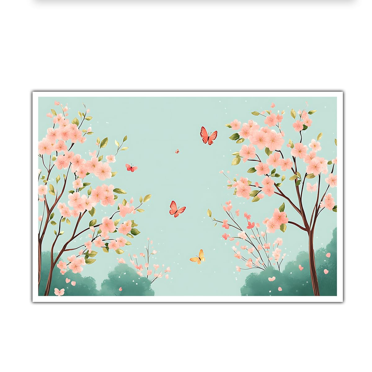 CHERHERART Art mural en toile de cerisier en fleur de printemps Papillons fleuraux pastel Affiche en toile pour chambre de bébé Estampes de style japonais Décoration 80x100cm sans cadre