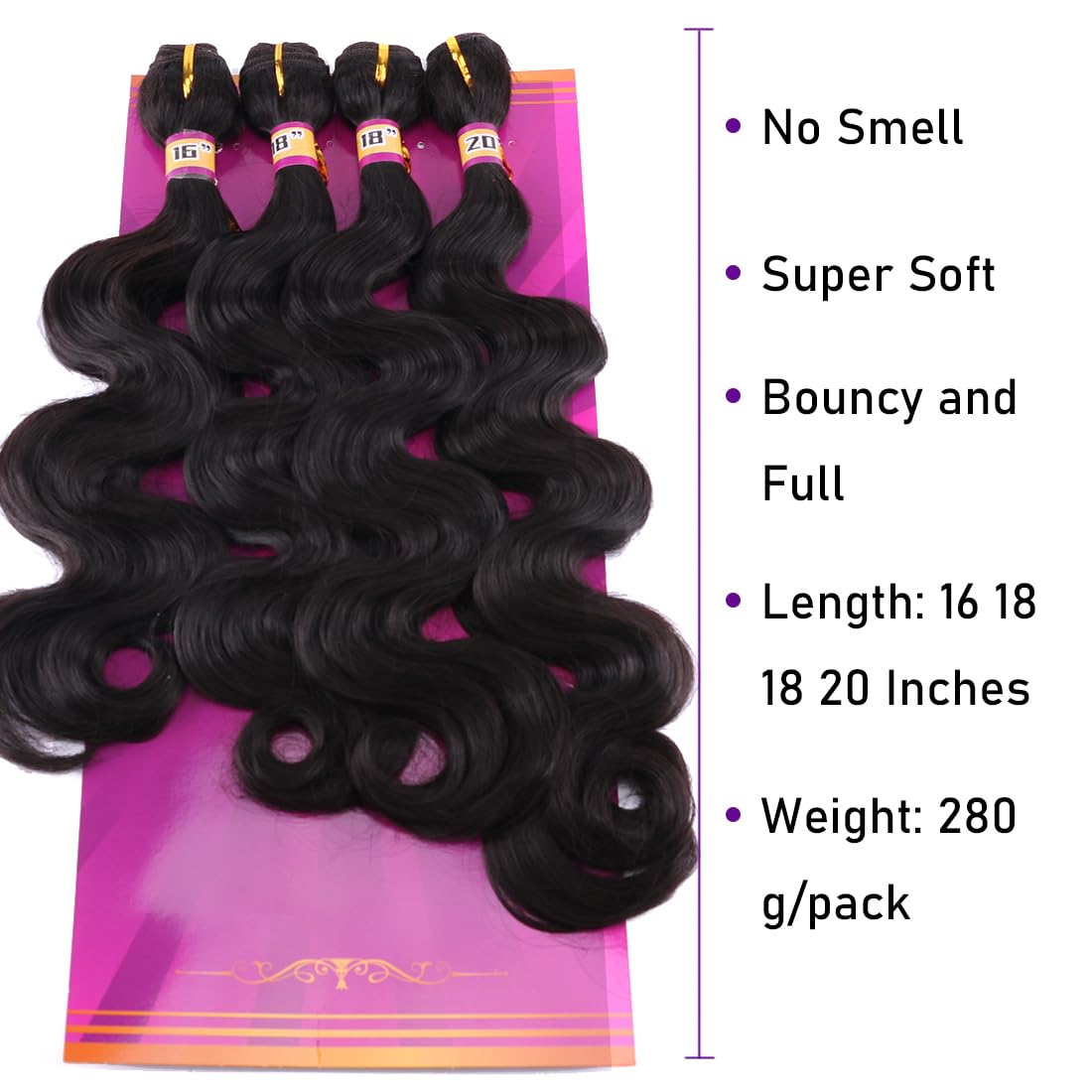 Body Wave Synthetic Hair Weave 4 Hair Bundles Deals 16 18 18 20 Inches Quick Weave Hair Bundles Color 1B Black Synthetic Hair Weft