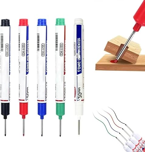 Paquete de 5 rotuladores de cabeza larga con agujero profundo, 0.787 in de alcance profundo, marcador de punta larga impermeable de secado rápido,