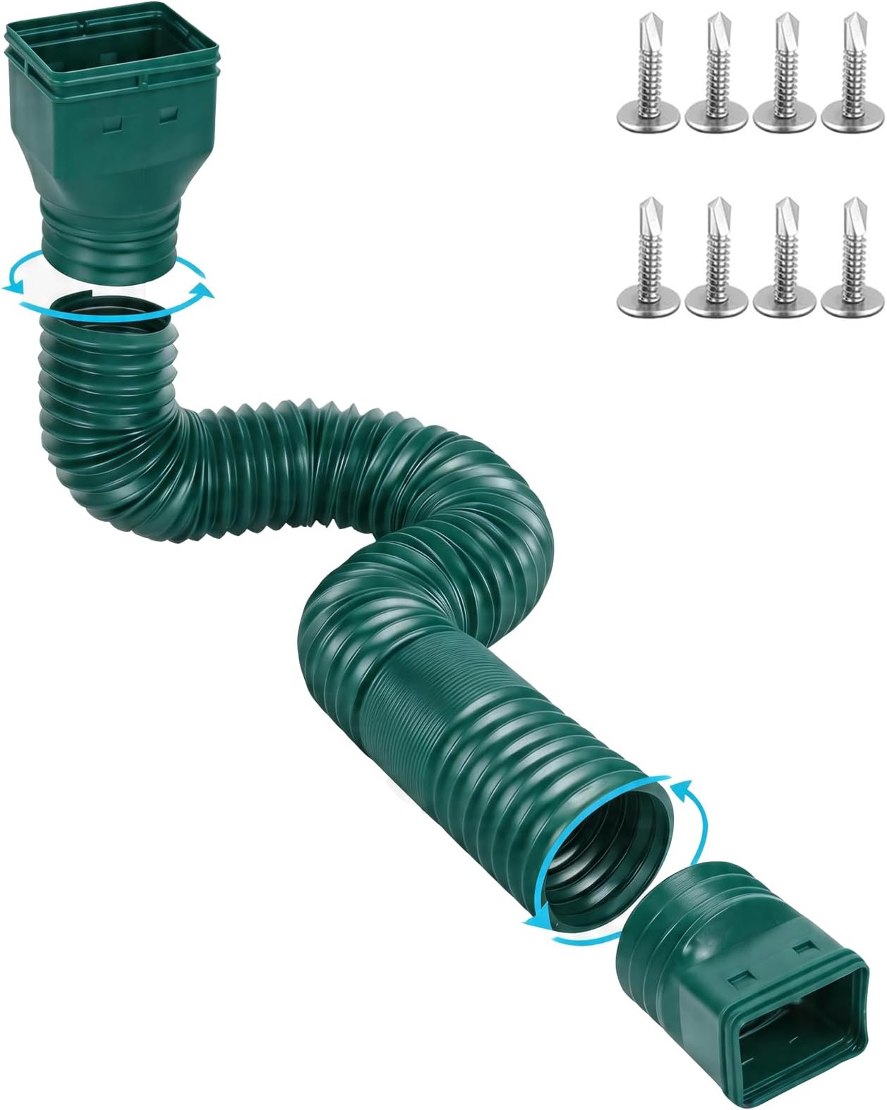 Rain Gutter Downspout Extensions, Downspout Extender for Rainwater Drainage Flexible, Down Spout Drain Extension Pipe and Extendable from 21 to 66 Inches (Green)