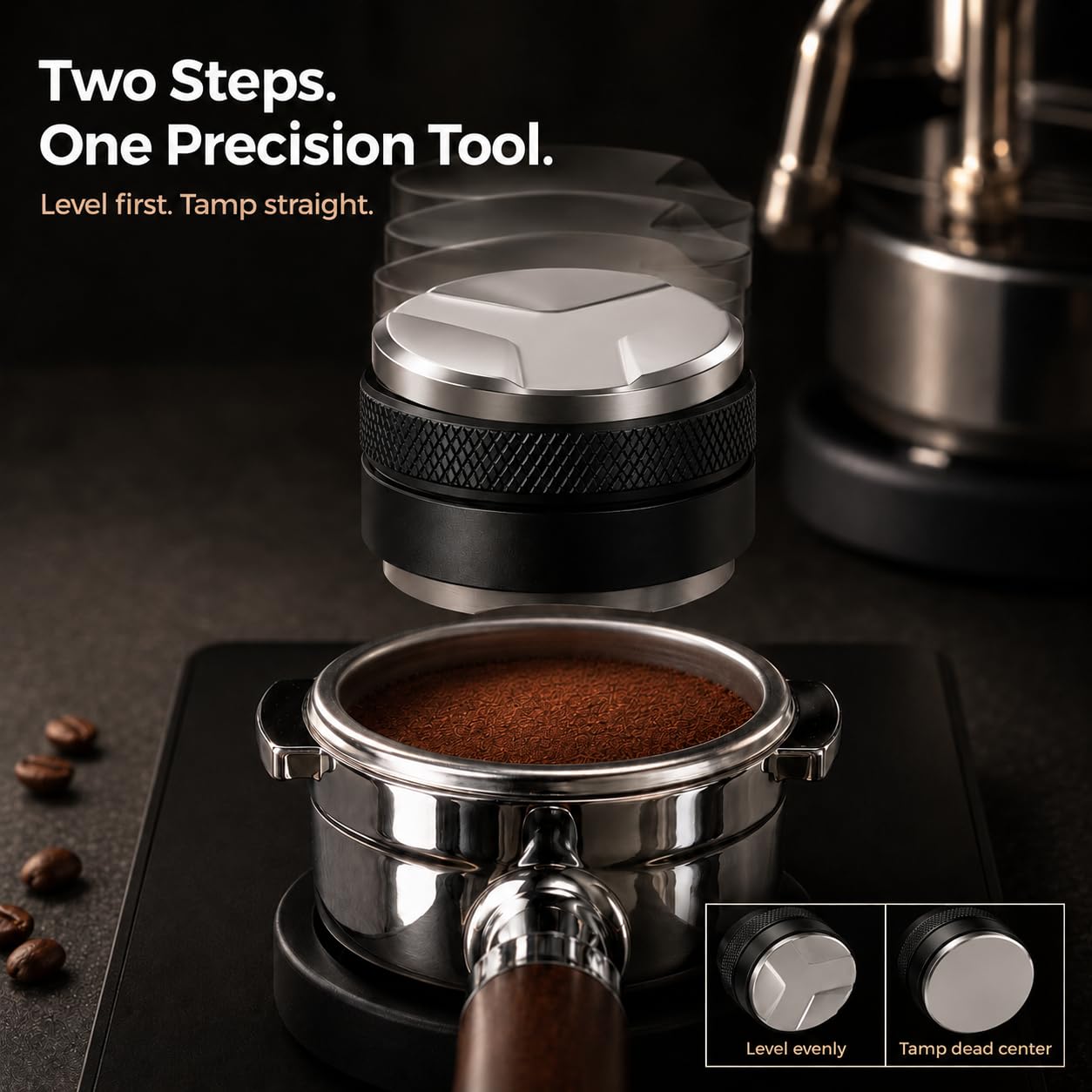 51 mm Siebträger Zubehör Set, 6-teilig mit 2-in-1 Tamper & Distributor, WDT Tool, magnetischem Dosierring, Edelstahl Puck Screen, Tampermatte und Bürste, kompatibel mit De'Longhi