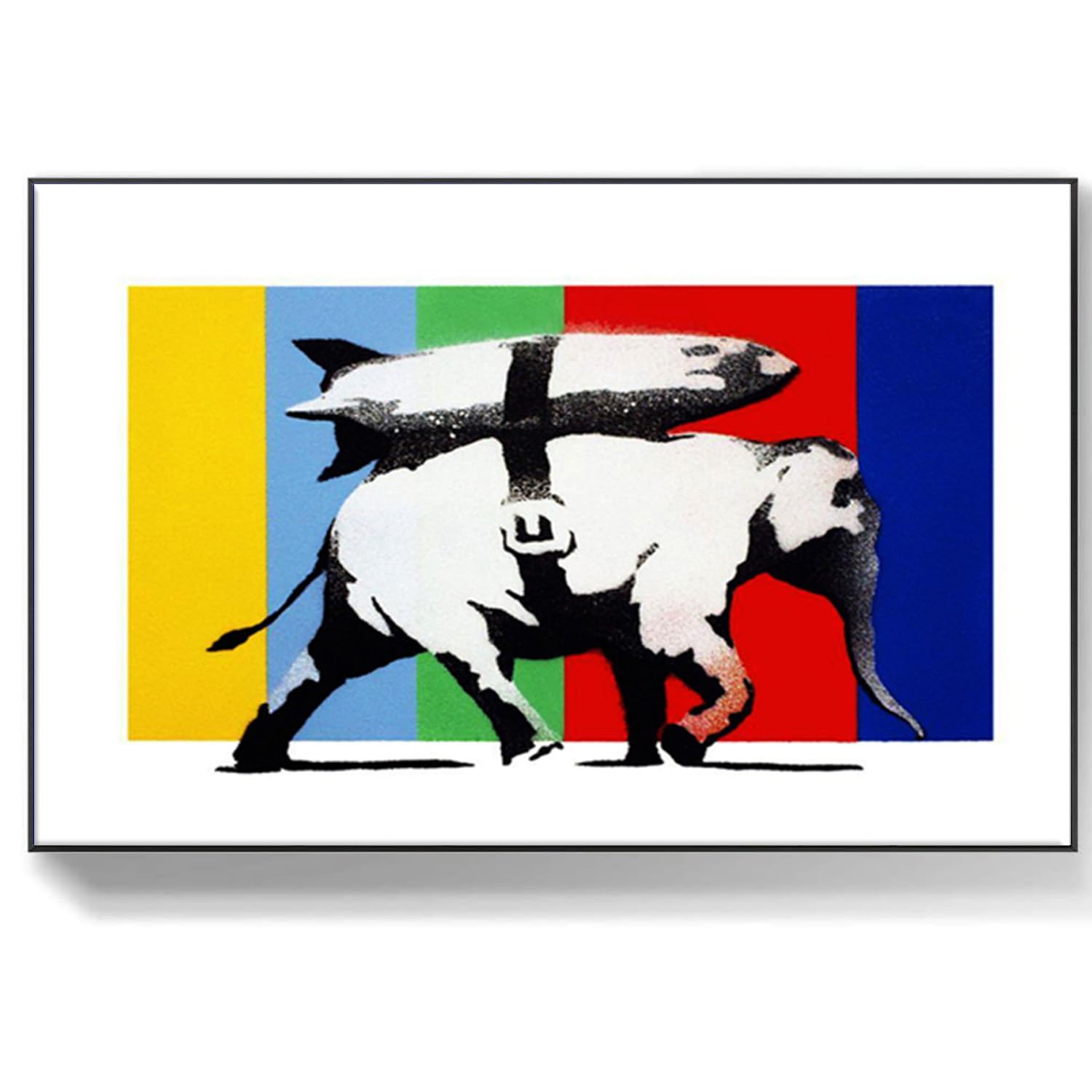 DQTUYIOP Banksy Canvas Wall Art for Living Room Rocket Elephant Frameless 60x80cm Banksy Graffiti Art Abstract Canvas Painting Modern Urban Posters and Prints for Bedroom Office Home Decoration
