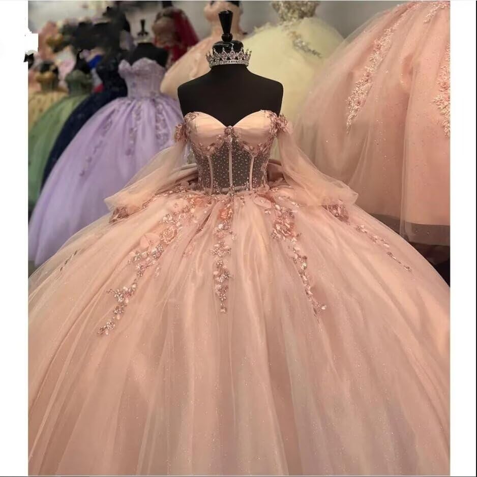 Illusion Long Sleeve Off The Shoulder Prom Quinceanera Dresses Sheer Bodice Diamonds Sweet 16 Dress Bow 20252