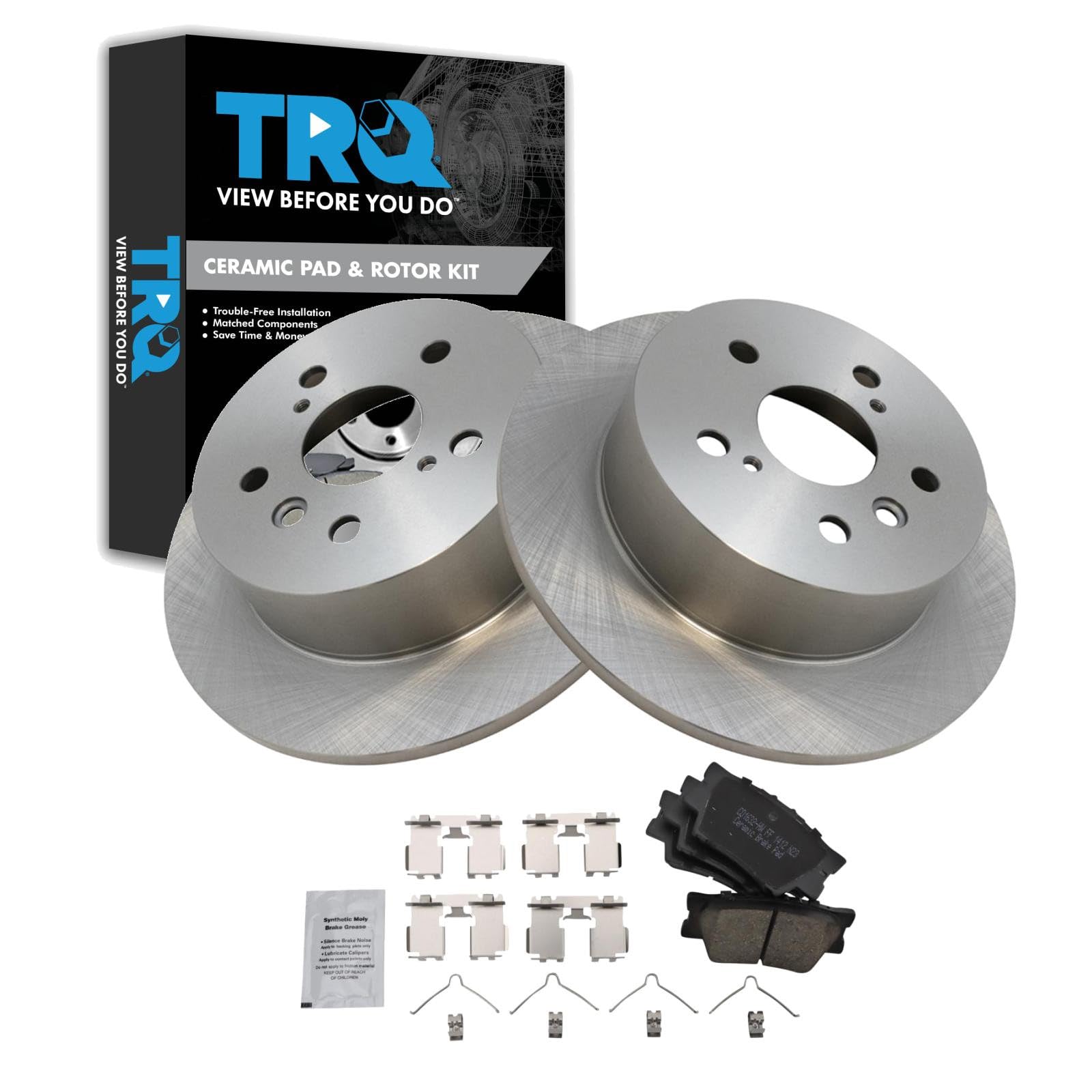 TRQ Rear Brake Pad and Rotor Set Ceramic Compatible with 2013-2018 Lexus ES300h ES350 Toyota Avalon 2012-2017 Camry