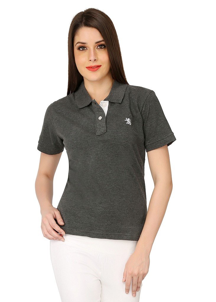 the cotton company Luxury Polo T Shirt for Women - Gun Metal Grey (L)-picture-10