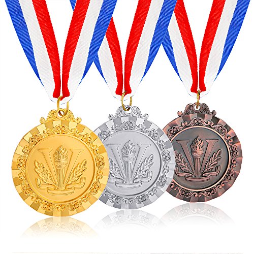 Caydo 3 Pieces Award Medals Olympic Style Winner Medals Gold Silver Bronze with Ribbon