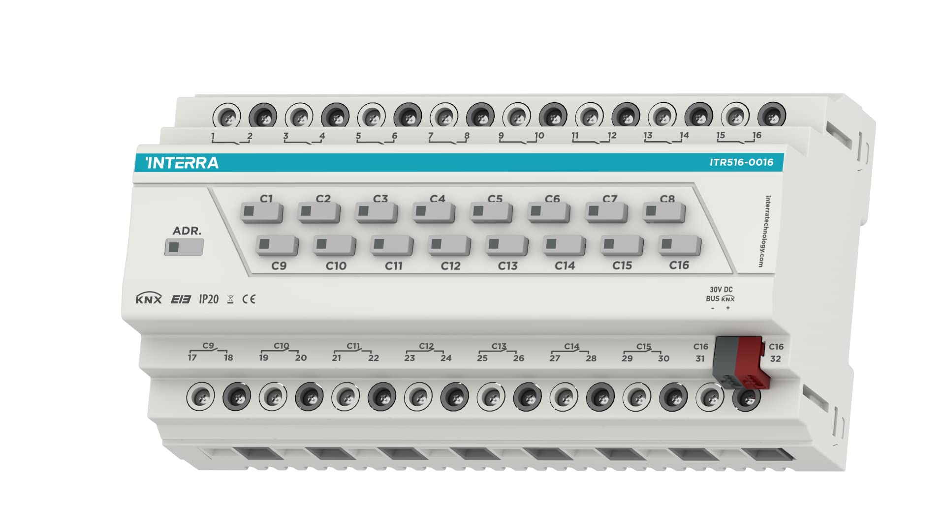 Interra KNX - Attuatore combinato a 16 canali (140μF) e a 16 canali per tapparelle, fattore di commutazione universale