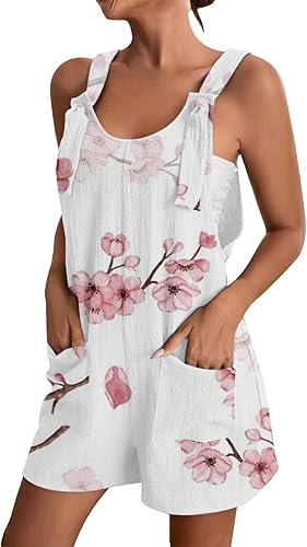 FABFEGU Overol de verano para mujer, ajuste holgado, de algodón, lino, corto, casual, con bolsillos, con pechera