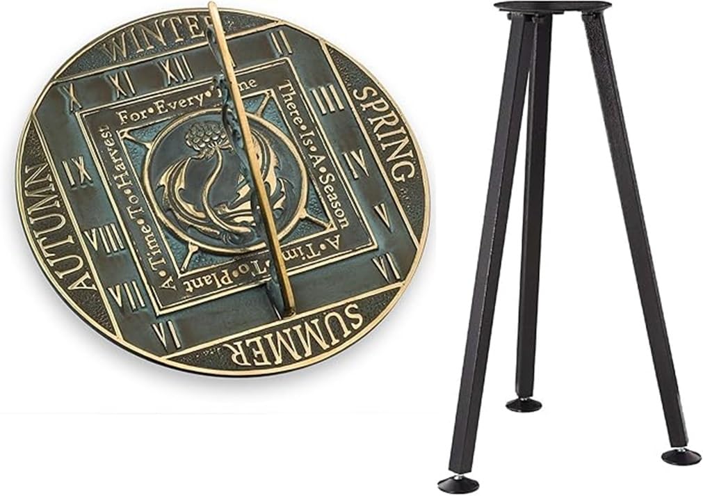 Reloj solar de latón con soporte de 10 pulgadas de diámetro