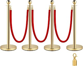 BestEquip 4PCS Gold Stanchion Posts Queue, 38 Inch Red Velvet Rope, Crowd Control Barriers Queue Line Rope, Barriers for Party Supplies