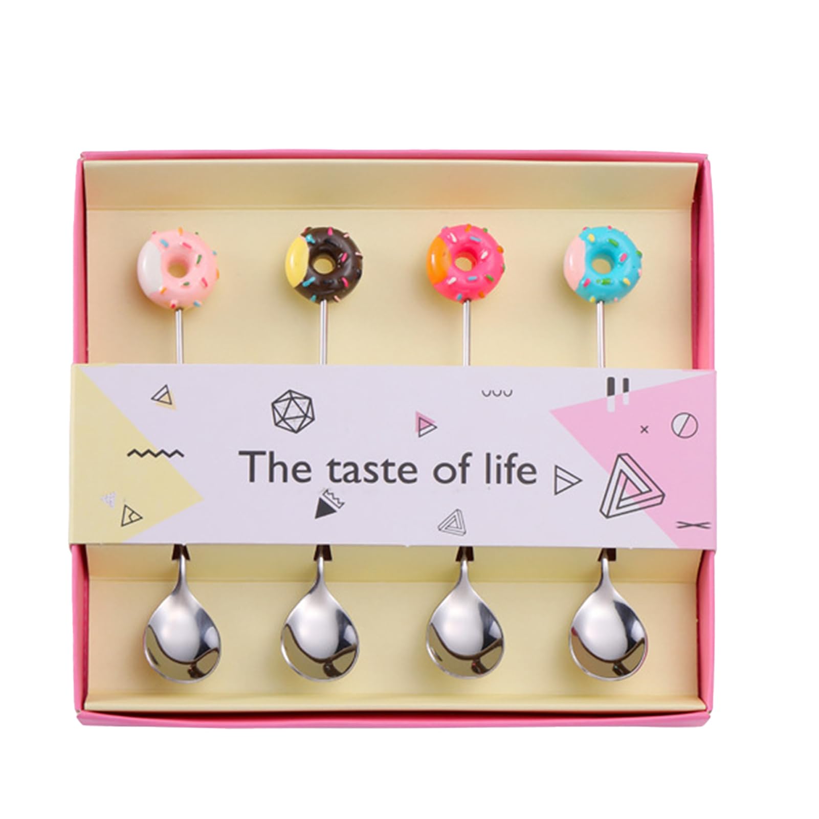 Hunya 4Pcs Silver Spoon Stainless Steel Dessert Forks And Spoons Set, Pastry Forks, Cake Forks, Soup Spoons, Cute Donut Coffee Spoons, Tea Spoons, Cake Forks For Stirring Sugar Tea Dessert For