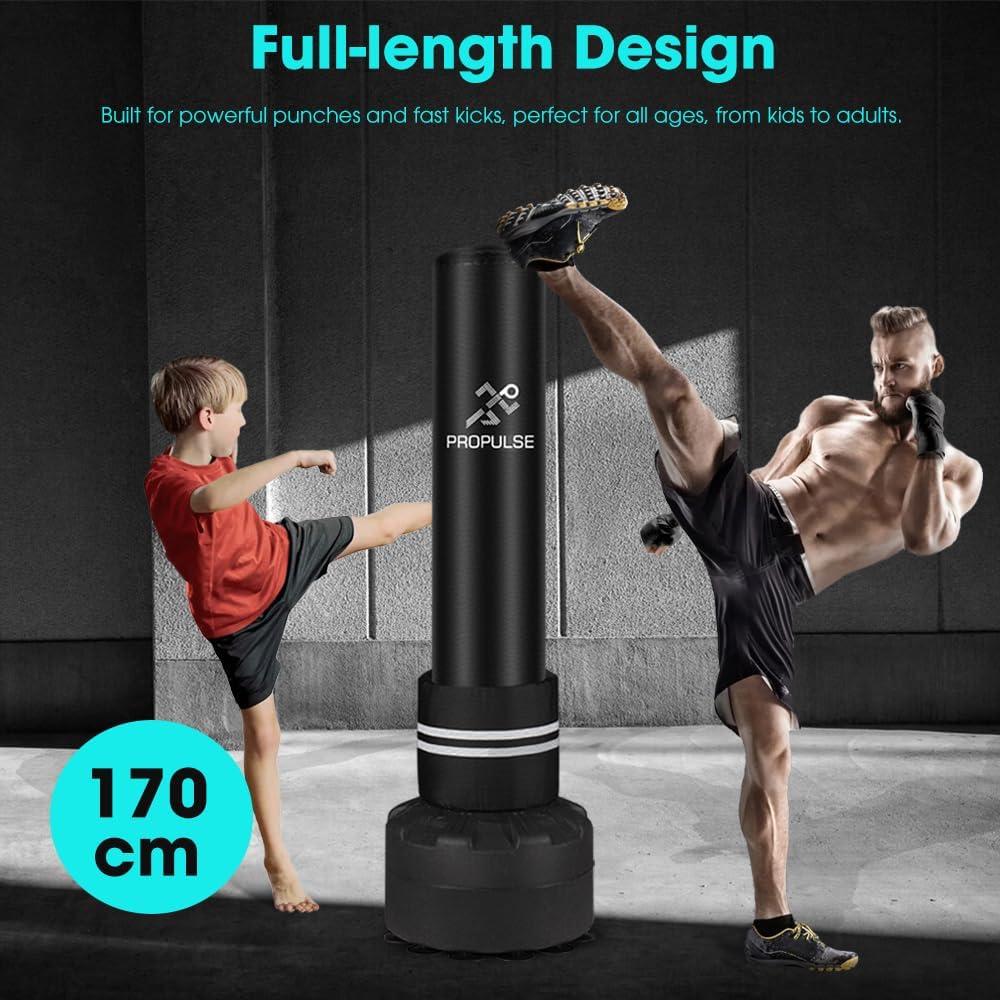 ProPulse Freestanding Punching Bag with Suction Cup Base, Heavy Punching Bag for Adult Kids, Tear Resistant Kickboxing Bag for MMA Muay Thai Fitness