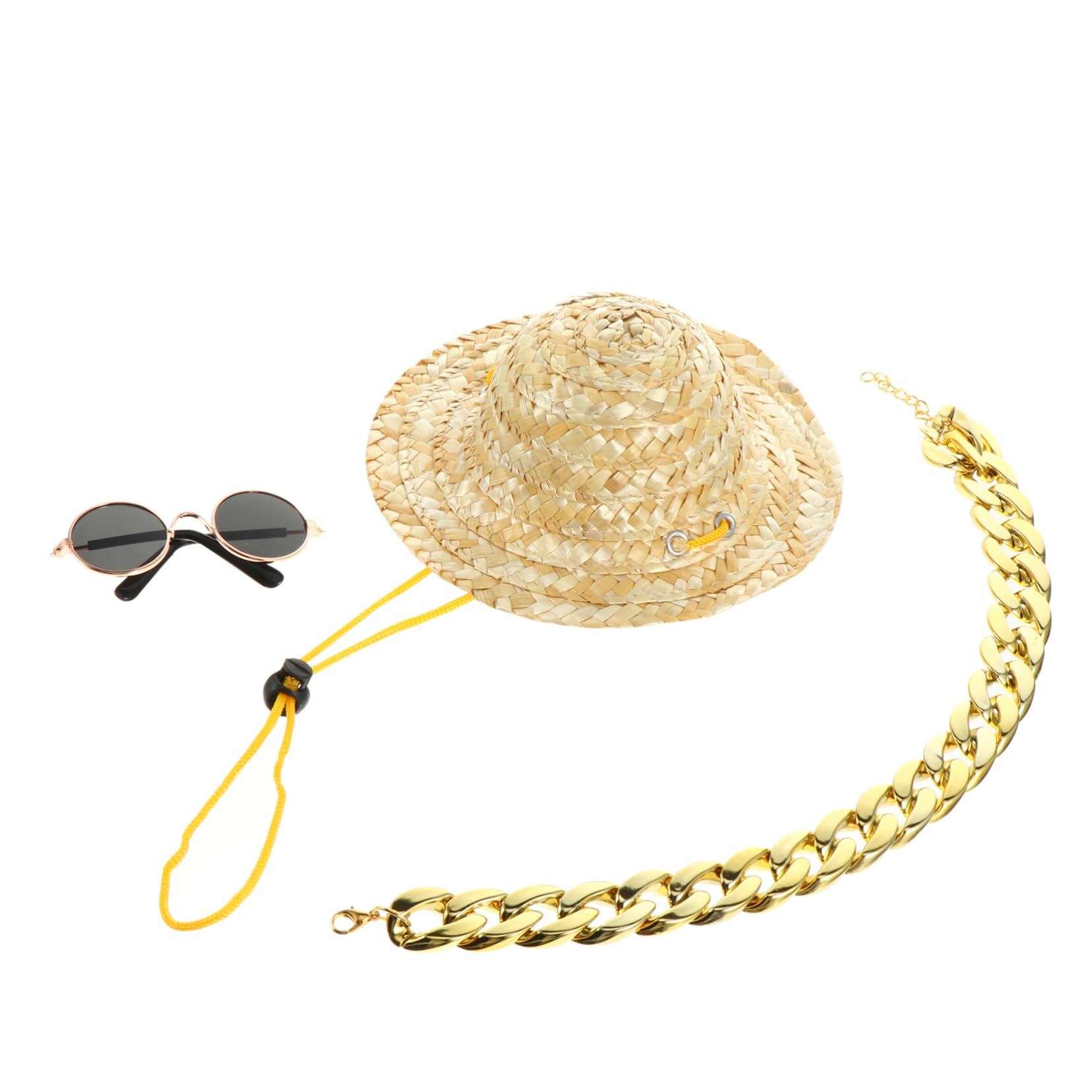 GRIRIW Pet Hat 3-Piece Set Dog Costume Accessories Sunglasses Puppy Necklace for Everyday Wear